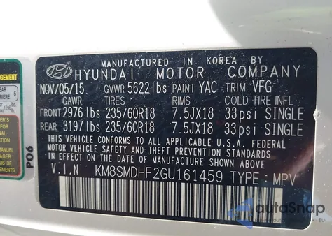 2016 Hyundai Santa Fe Se из США, поврежденный, VIN KM8SMDHF2GU161459